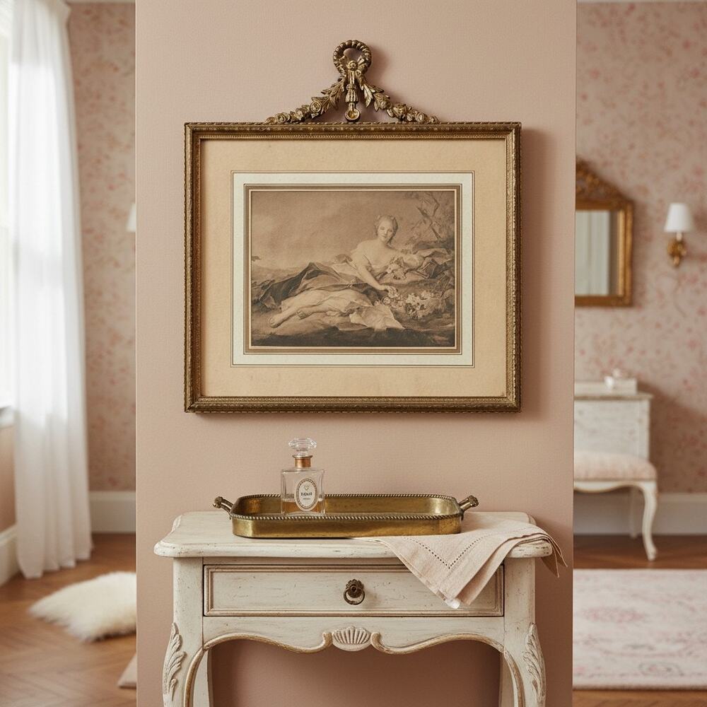 Antique Madame Henriette as Flora Print-Nattier-French-Rococo-Gilt Frame-Art